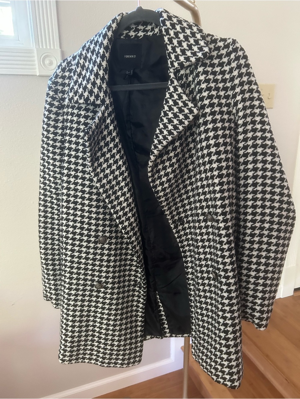 Vintage Forever 21 Houndstooth Double Breasted Coat Women’s M Oversized Peacoat - Picture 2 of 8